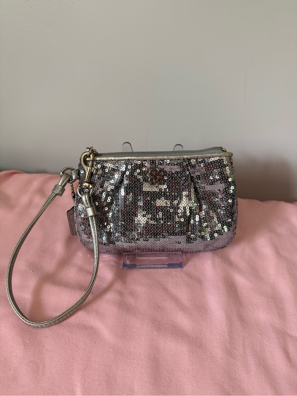 Coach Silver Sequin Wristlet